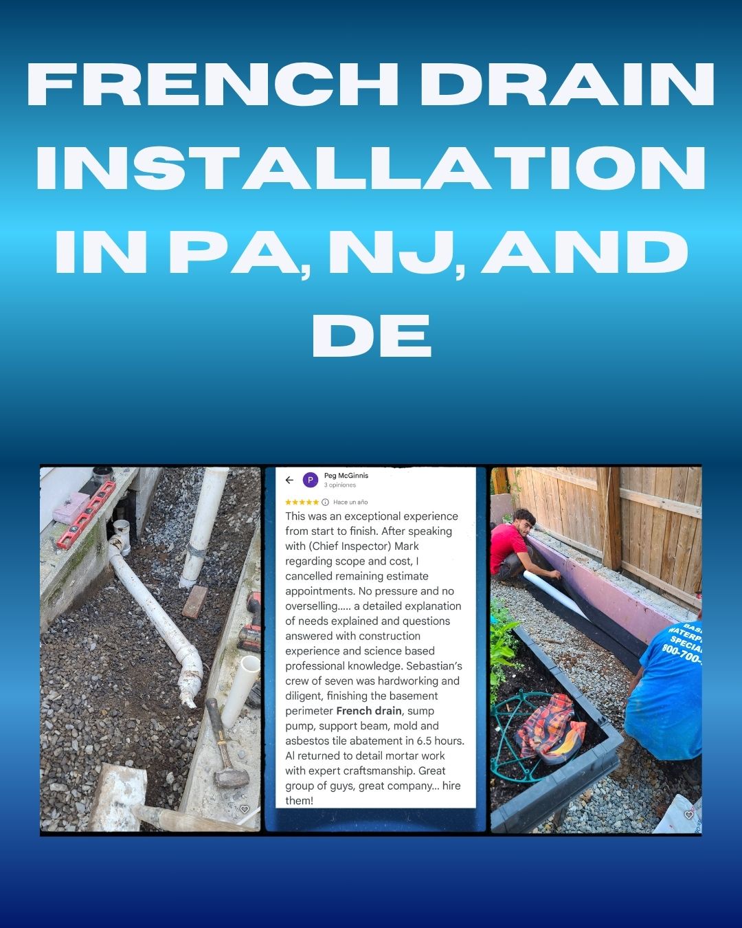 Graphic for french drain installation services in NJ, PA, and DE