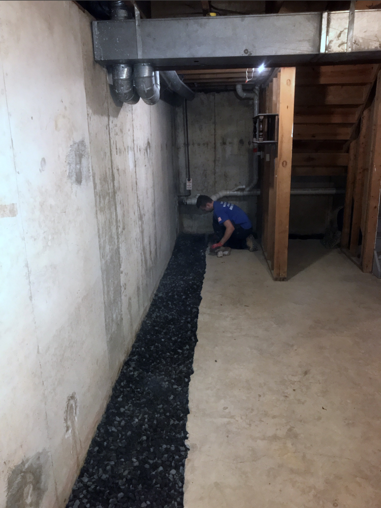 Drainage trench for a basement waterproofing in Hanover PA