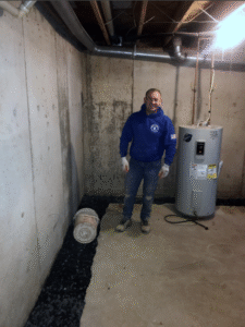 Basement waterproofing trench in Red Lion PA