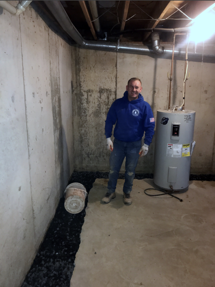 Basement waterproofing trench in Red Lion PA