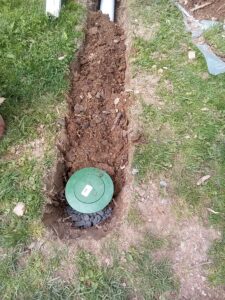 Yard drain line installed as part of a basement waterproofing in Bridgewater NJ.