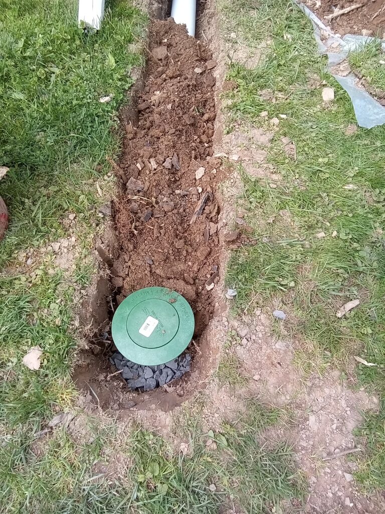 Outside drain as part of this full basement waterproofing system in Bridgewater NJ.