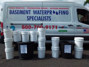 Drainage buckets for basement waterproofing in Gettysburg PA