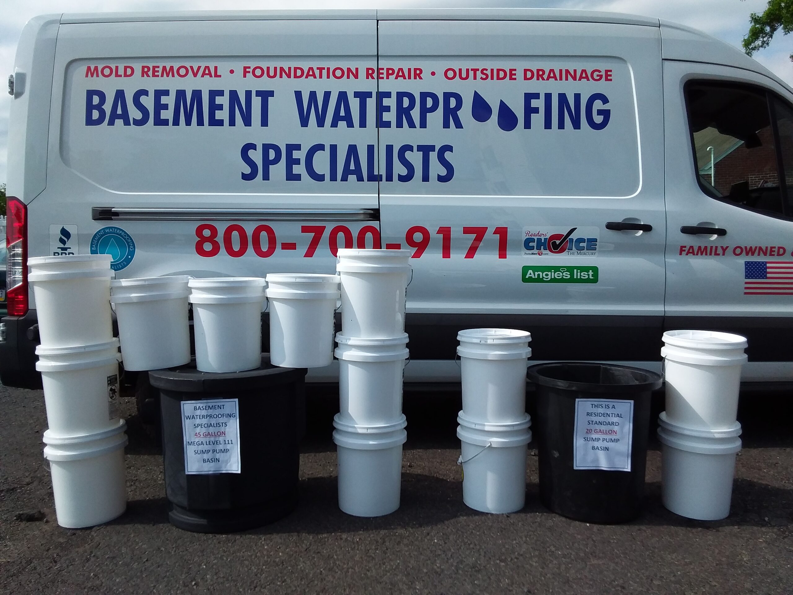 Drainage buckets for basement waterproofing in Gettysburg PA
