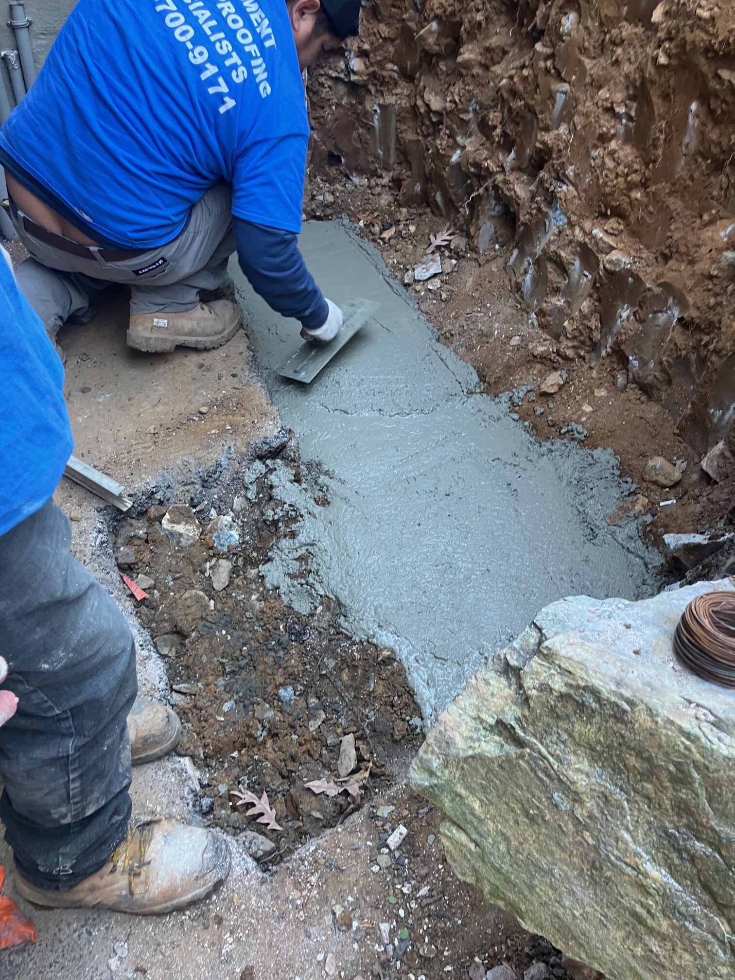 Cement poured as part of a basement waterproofing in Greencastle PA