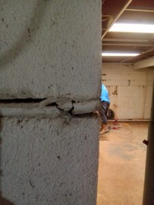 Basement wall crack repair and waterproofing in Washington NJ.