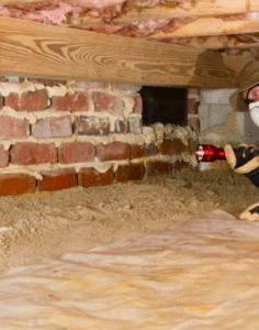 Removing mold from this basement crawl space in Swarthmore PA.