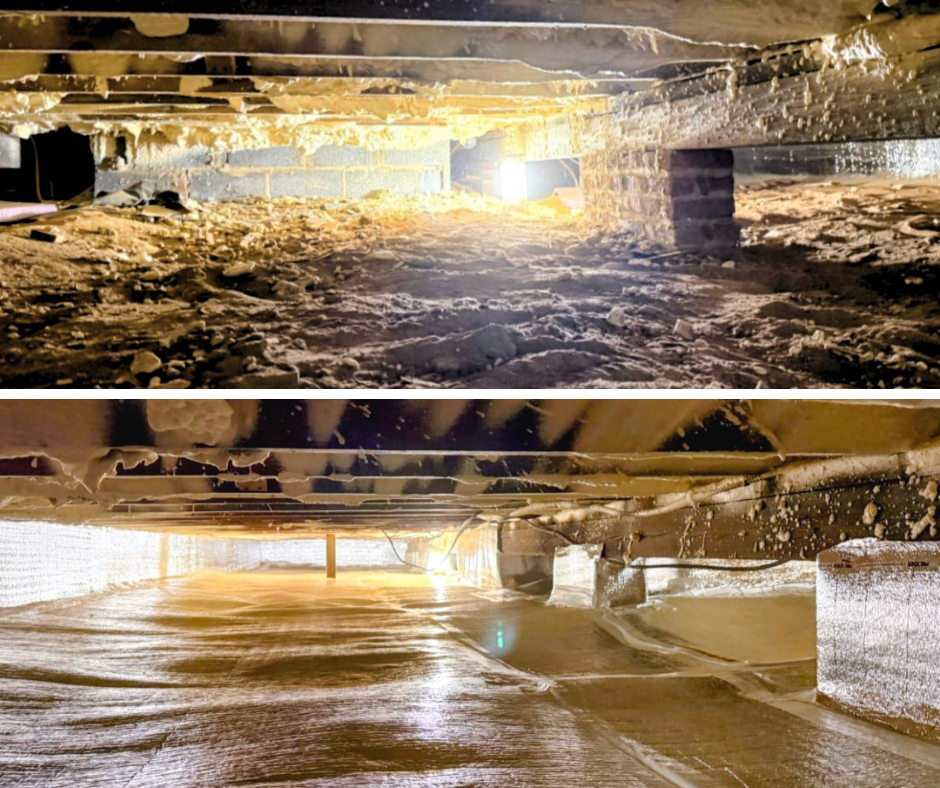 Before and after pictures from a crawl space encapsulation in Shrewsbury, NJ.