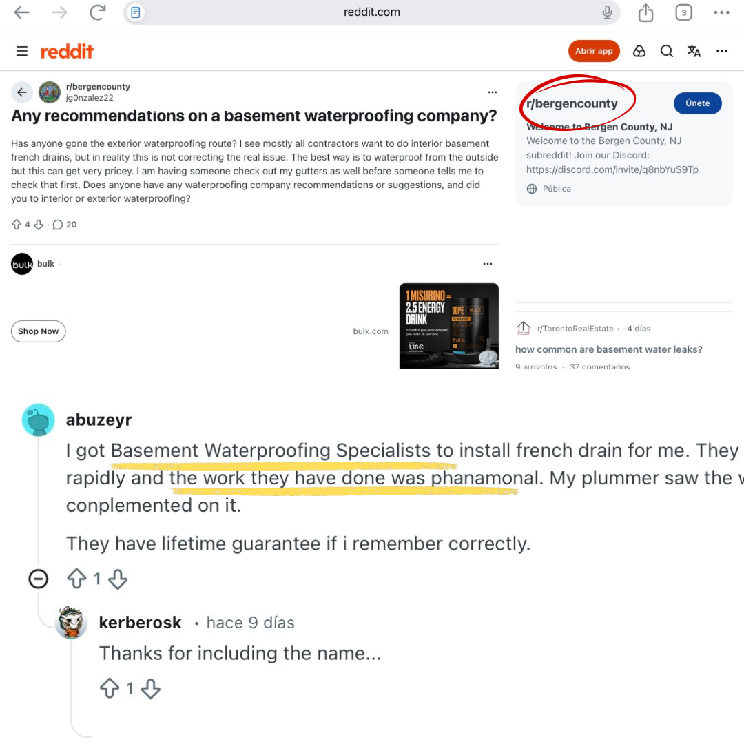 Reddit review of basement waterproofing specialists
