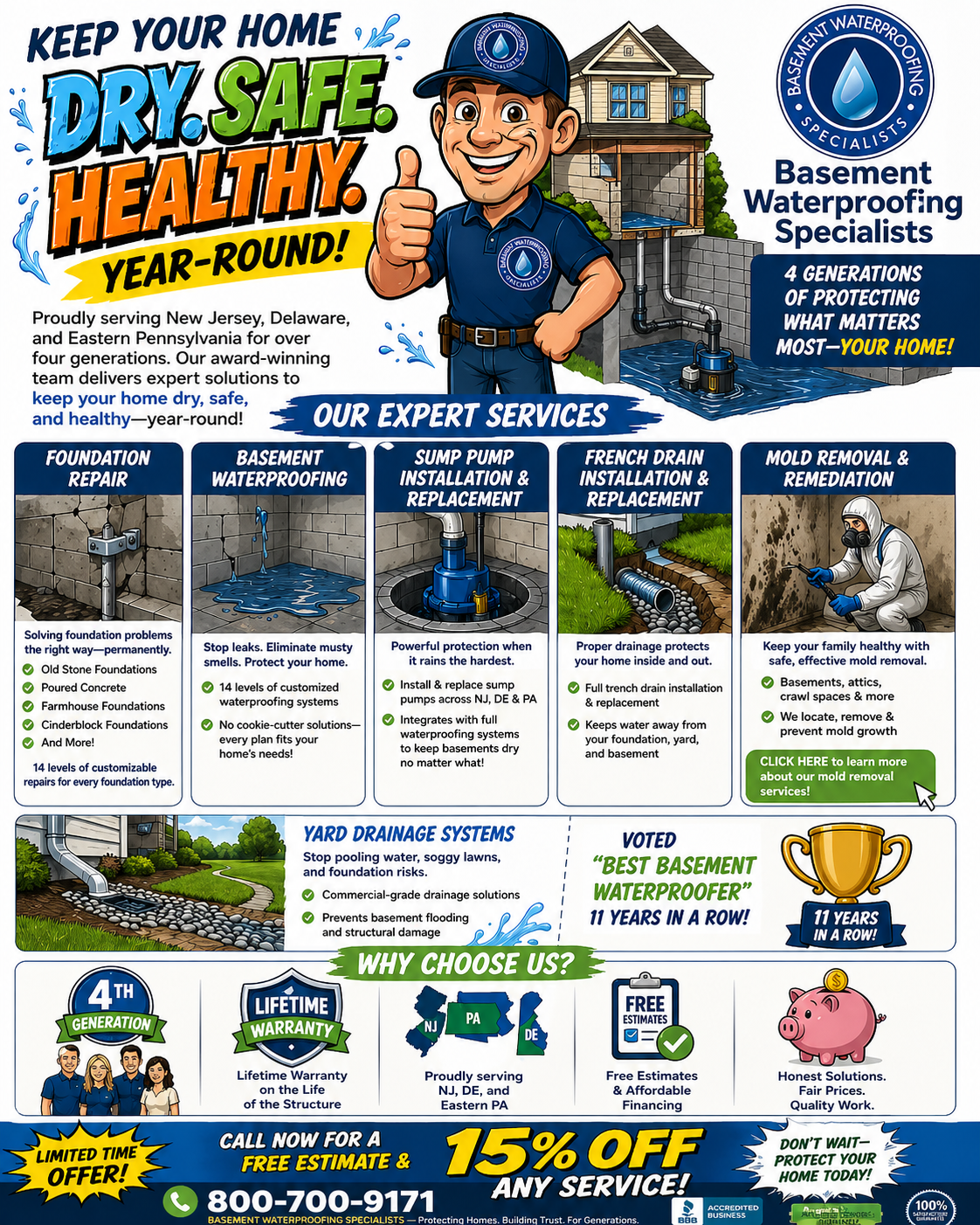 basement waterproofing specialists services infographic