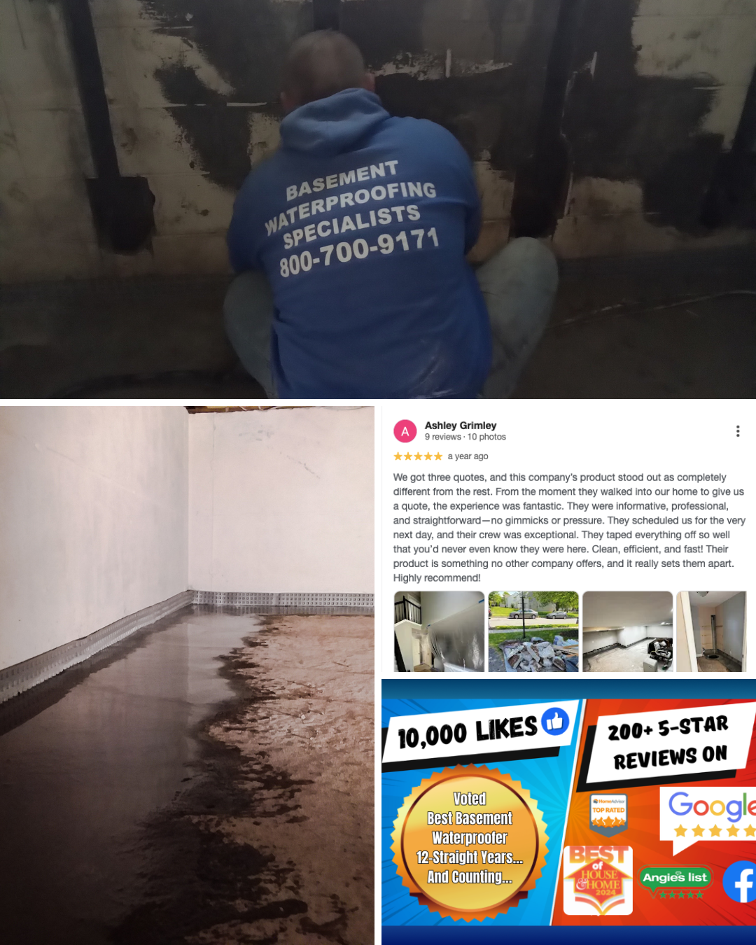 Long lasting results with basement waterproofing, collage.