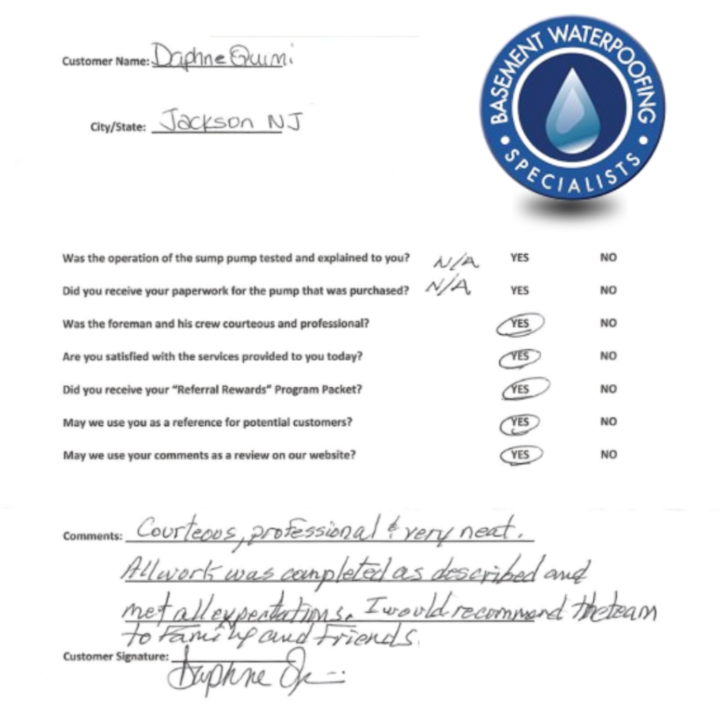 customer reviews basement waterproofing system in Jackson NJ